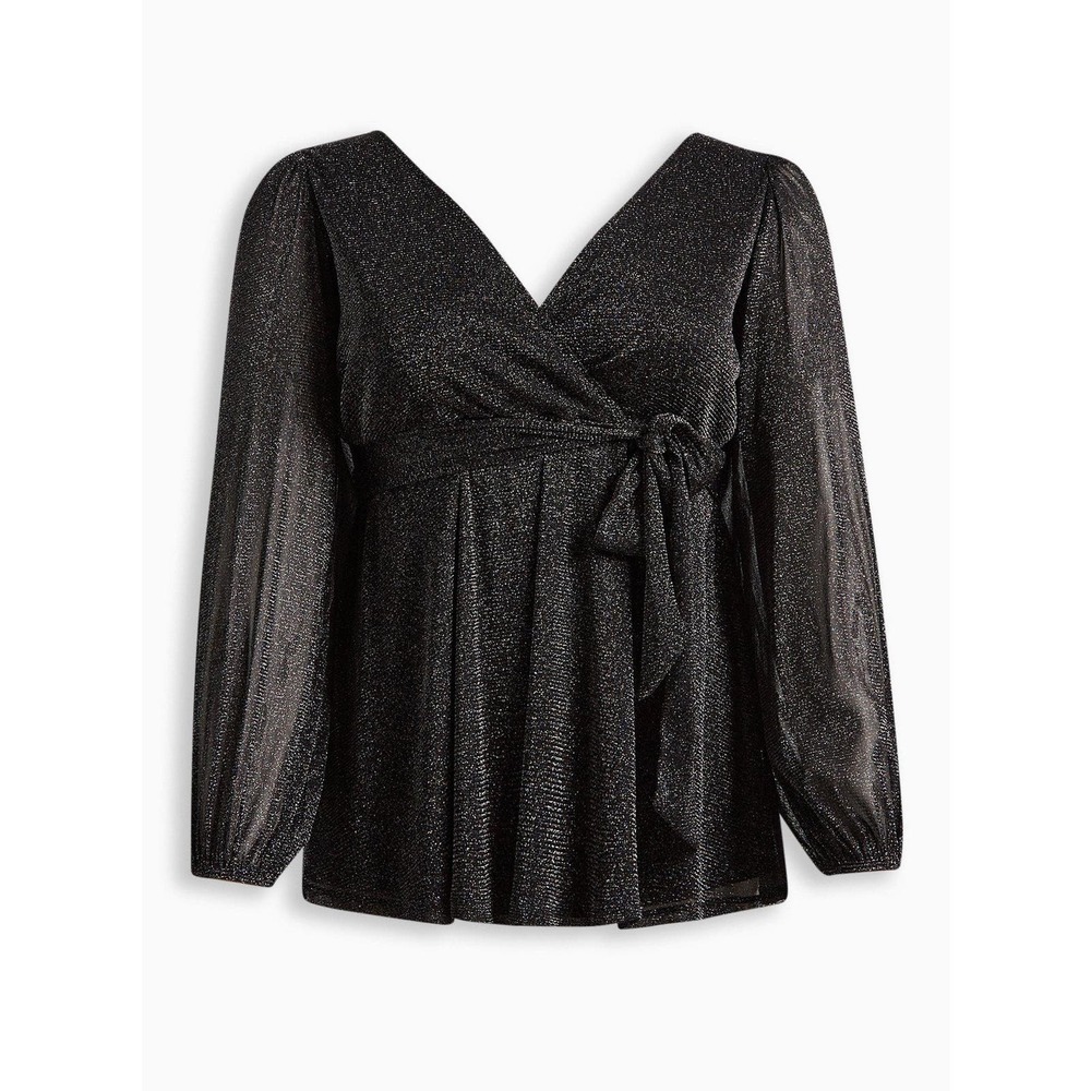 Torrid Size 4 4X Knit Glitter Lurex Surplice Peplum Top Deep Black Metallic